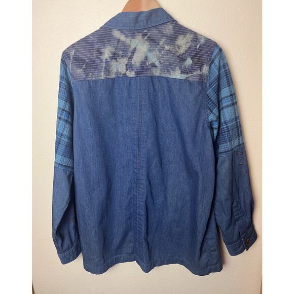 Johnny Was Sz Medium Moonlight Denim Blue Tie-Dye Patchwork Shirt Jacket - Picture 7 of 9